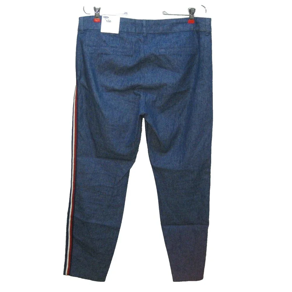New Old Navy Ankle Jeans Womens Size 10 Linen Blue Pants Side Striped Pixie